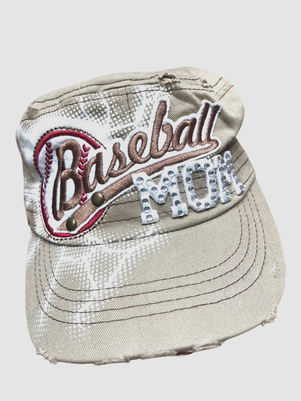 LEADER LOG-WOMENS DISTRESS ADJUSTABLE RHINESTONES BACK CLOSURE MOM BASEBALL HAT